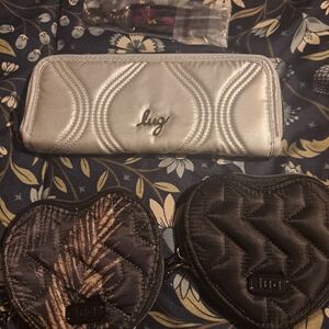 Lug Metallic Silver Tendu Wallet with Heart Pouches And Boho Floral Link Key Fob